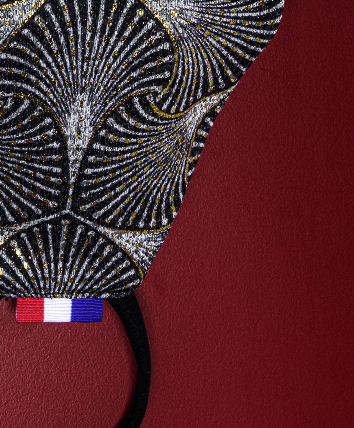 Masque barrière grand public Art Déco - motifs feuilles argentées et dorées - modèle mixte - made in France_1