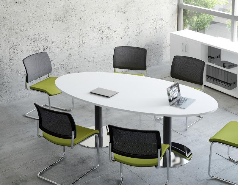 Table de réunion ovale Ogi - MDD. - Blanc 9010, 200, Chêne Canadien_1