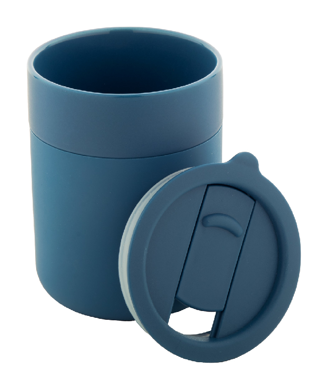 Mug de voyage en céramique - silicone bleu - 300 ml avec couvercle en plastique PP_1