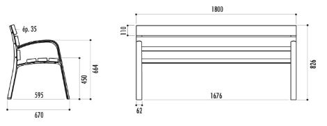 Banc public Modo en pin - 6 lames, 180 cm, piètement en fonte ductile, certifié FSC_1