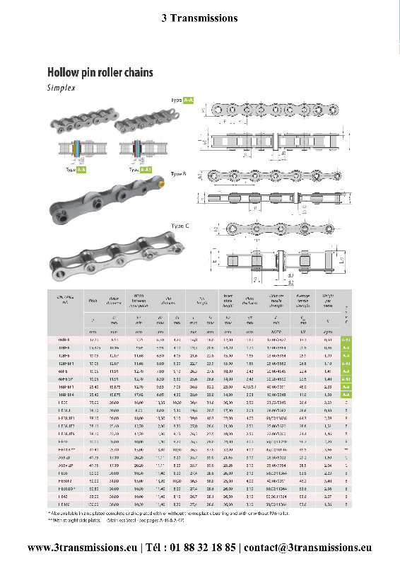 Chaîne à axes creux à rouleaux DIN8187 - Transmission pour convoyeur - Disponible en longueurs sur mesure_1