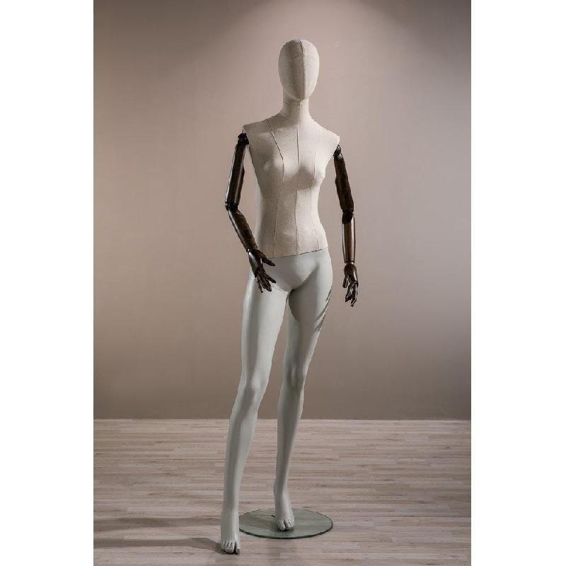 Mannequin femme Vintage - tête et buste en lin écru, jambes en fibre de verre écru_1
