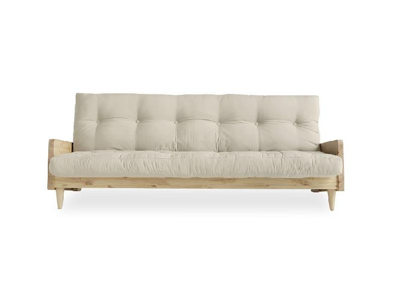 Canapé 3 places convertible Indie - Style scandinave futon beige - Couchage 130x190 cm - Karup_1