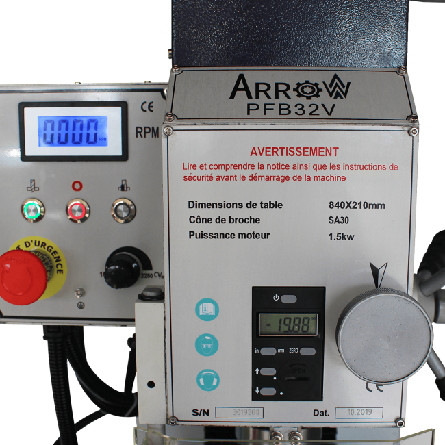 Perceuse d'établi ARROW - FB32V - Pivotement tête +/- 90° - Capacité perçage acier 32 mm - Transmission courroie_1
