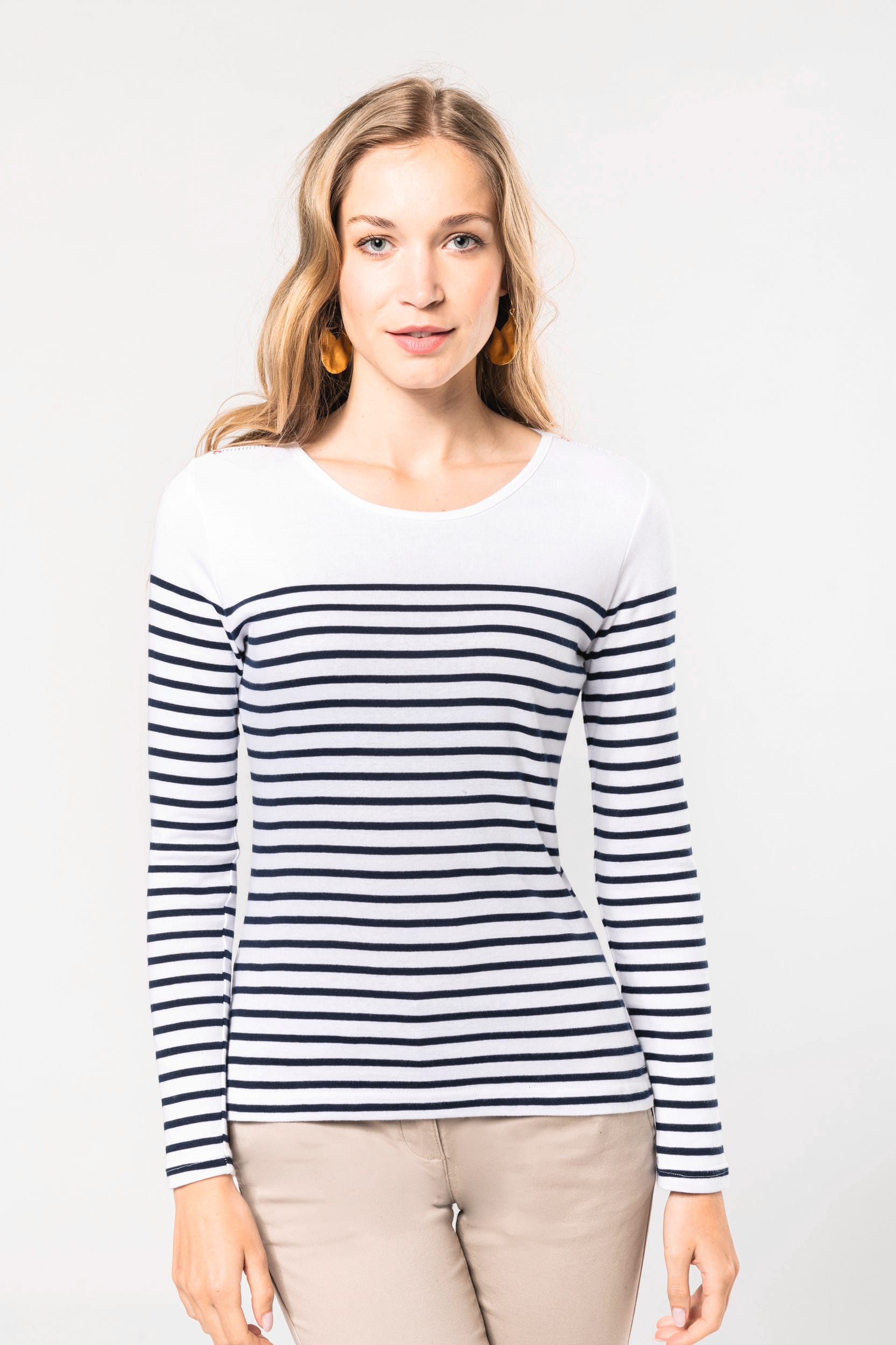 Marinière manches longues femme - Kariban - Réf: K386 - 100% coton avec point fantaisie et fentes latérales_1