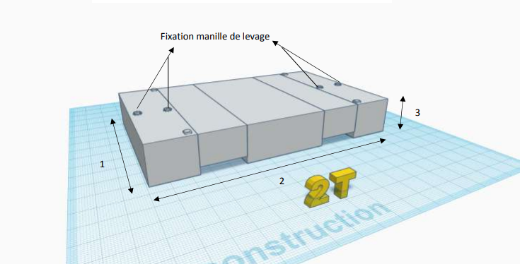 Masse de base VGP 2T avec passage de fourche pour essai de palans et ponts roulants- 2000 x 1200 x 395mm - REF2222000_1