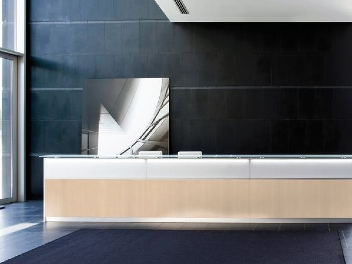 Banque d'accueil d'angle rétro-éclairée LED - DV702 - Conception modulaire avec finitions modernes_1