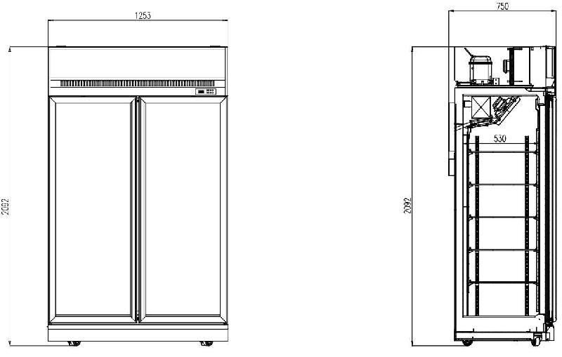 Vitrine réfrigérée murale  Négative 2 Portes Noir INS-1000F BL 1253mm Profondeur: 710mm Combisteel_1