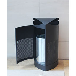 Corbeille publique en acier thermolaqué noir - avec auvent et seau amovible - ALPHA - contenance 60L_1