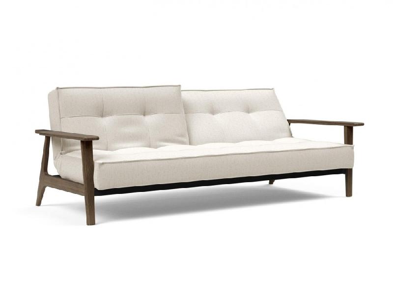 Canapé-lit design Innovation Living Splitback Frej - Convertible 115x210 cm - Chêne fumé et tissu bouclé Off White_1