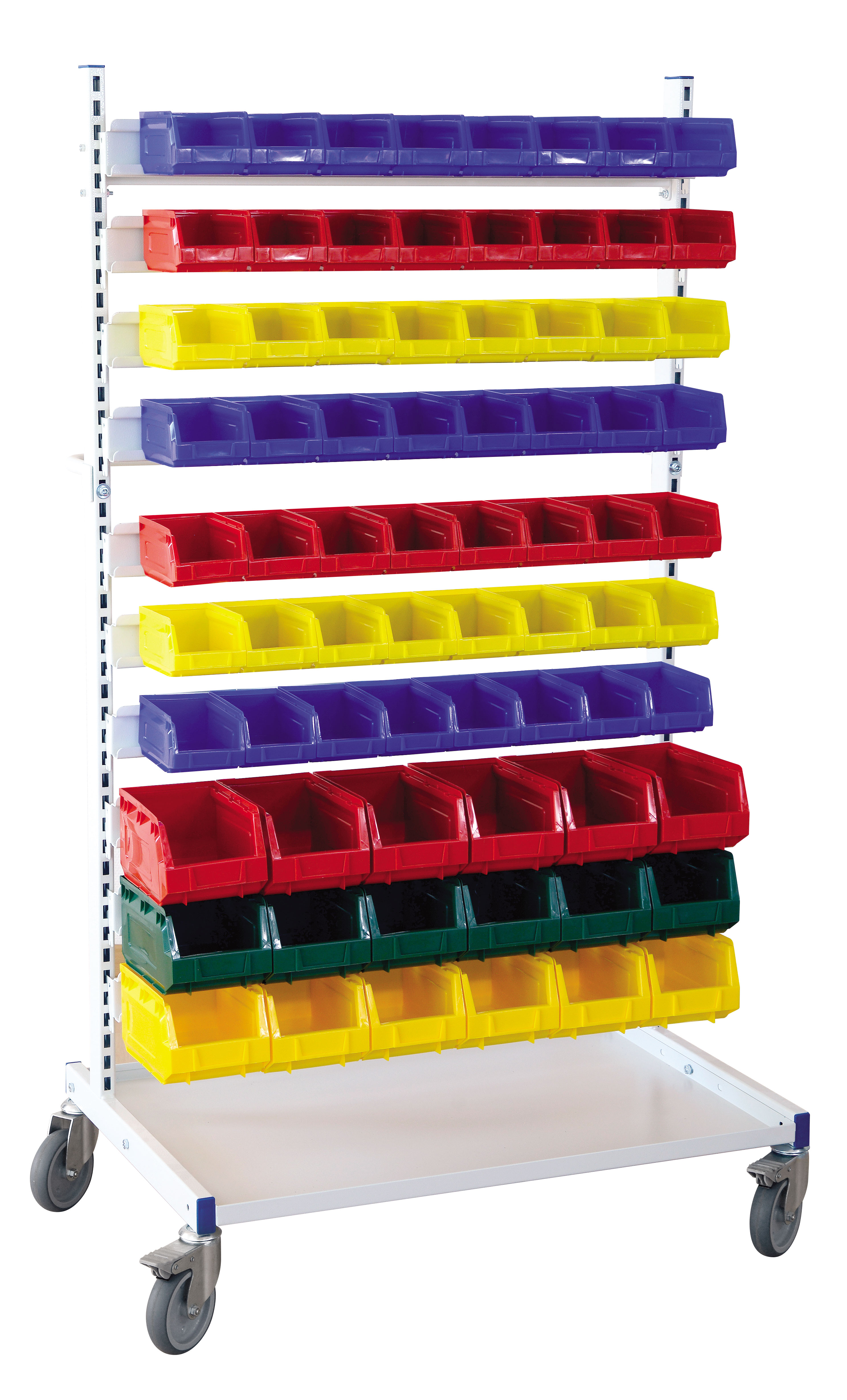 Desserte montants décentrés - hauteur 1650 mm - roulettes pivotantes Ø125 mm - tablette basse avec rebords_1