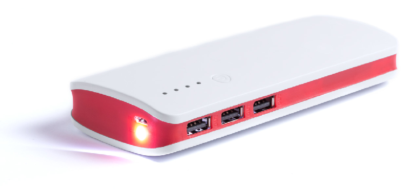 Power Bank USB - 3 ports de charge - 10000 mAh - plastique - rouge_1