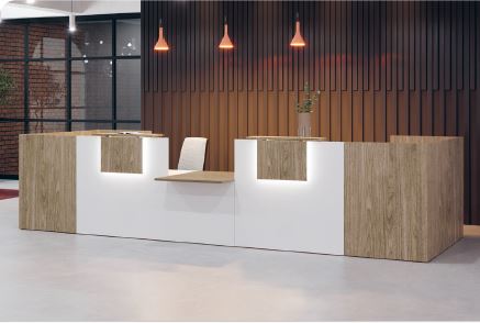 Banque d'accueil avec éclairage LED - Structure en panneau mélaminé double face - IMAGE - Norme PEFC - Classement au Feu M3_1