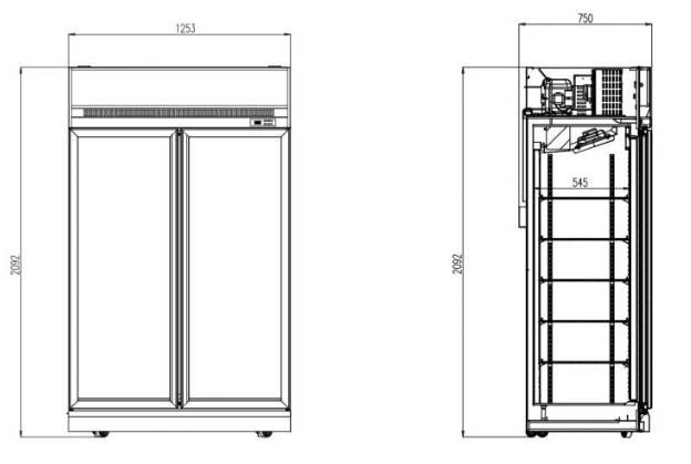 Vitrine réfrigérée avec portes INS-1000R - 2 portes en verre, 1000 litres, 10 grilles, décongélation automatique_1