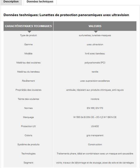 9301105 - Surlunette de protection panoramique uvex ultravision - Teinte des oculaires : incolore - Anti-buée, résistante aux rayures et produits chimiques_1