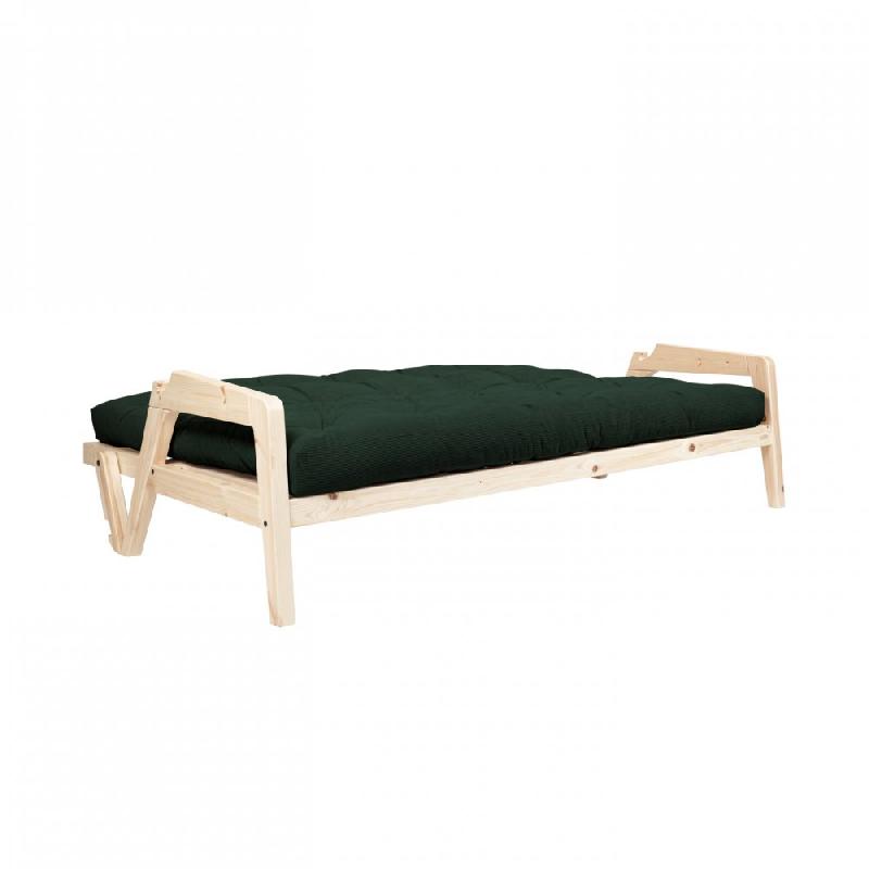 Canapé convertible futon Grab en pin naturel - Coloris vert foncé - Couchage 130 x 190 cm_1