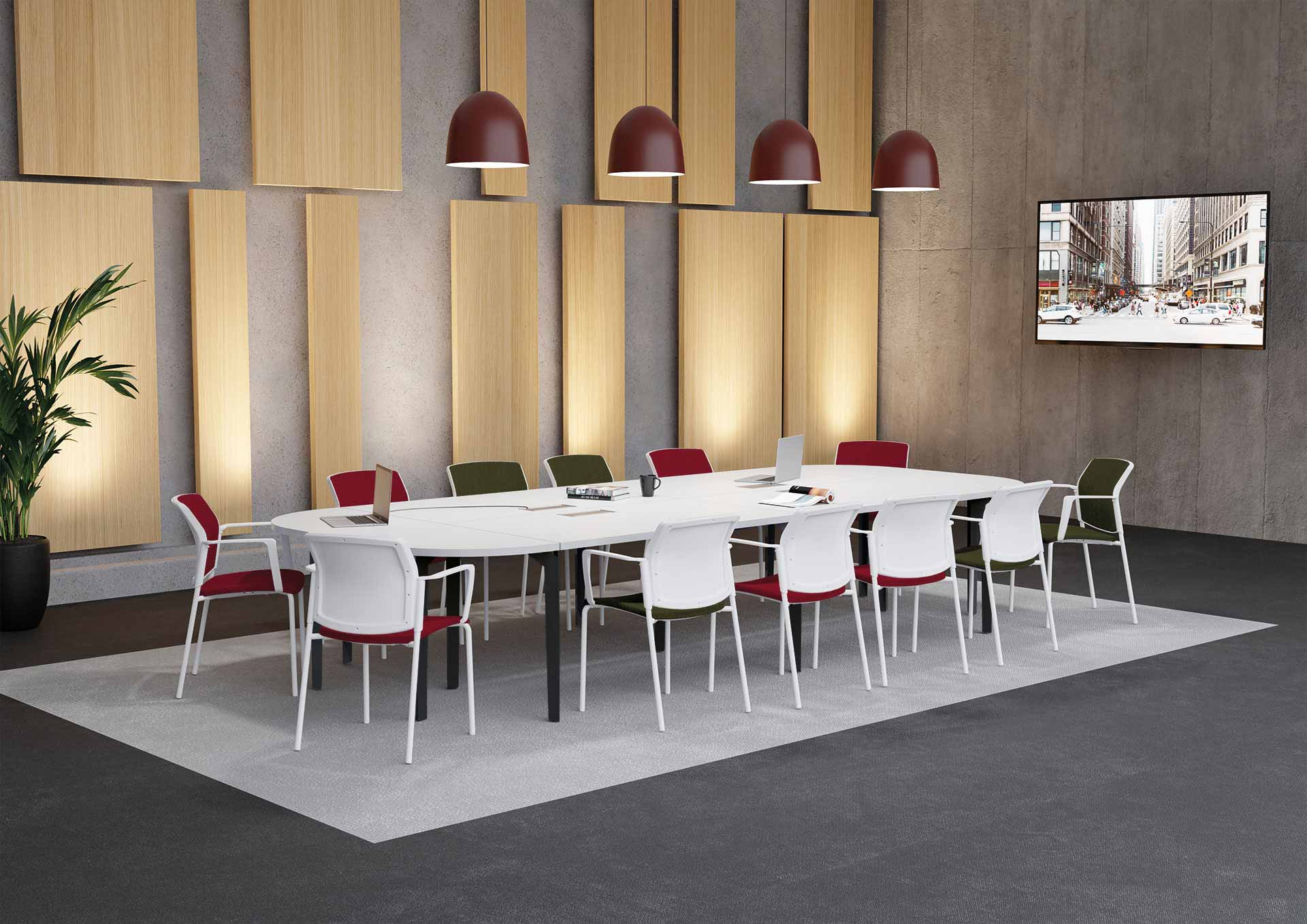 Table de salle de réunion Paris - piètement triangulaire design et élégant - différentes formes de plateaux et coloris_1