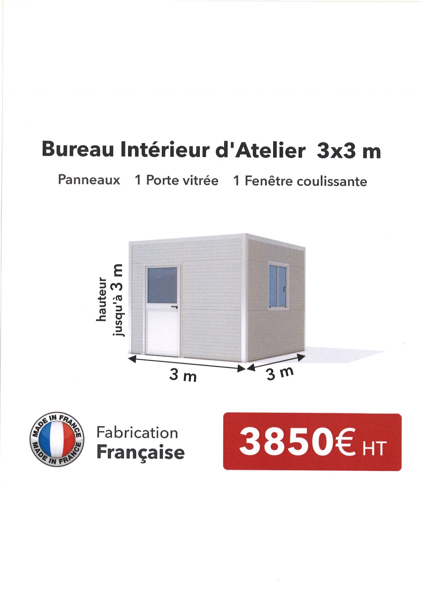 Bureau préfabriqué d'intérieur - En kit à monter - En Panneaux sandwich - Dimension sur mesure_0