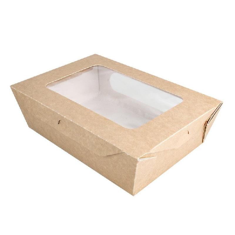 Boîte salade carton Kraft +couv fenêtre 1200cc 20,4x14,2x6cm - par 50_1