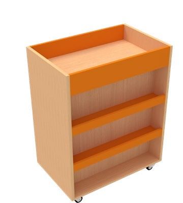 Meuble d'exposition - Réf. R.RE - Avec étagères à rebords et bac à roulettes - Pour crèches et collectivités_1