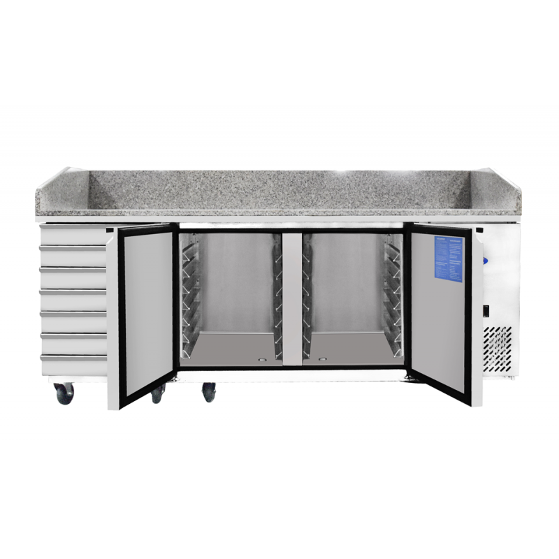 Table à pizzas 400×600 - Structure en acier inoxydable - Réf EPF3480GR - Plan de travail en granit - 480L - Froid ventilé_1