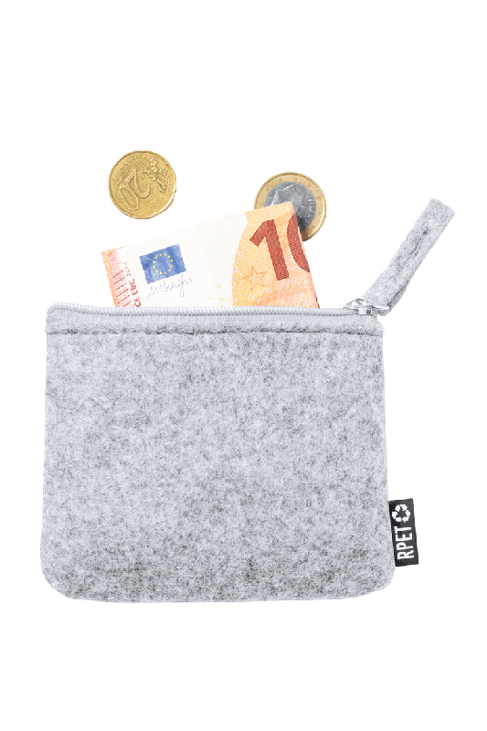 Porte-monnaie zippé en feutre RPET - Labélisé RPET - Gris - 11g_1