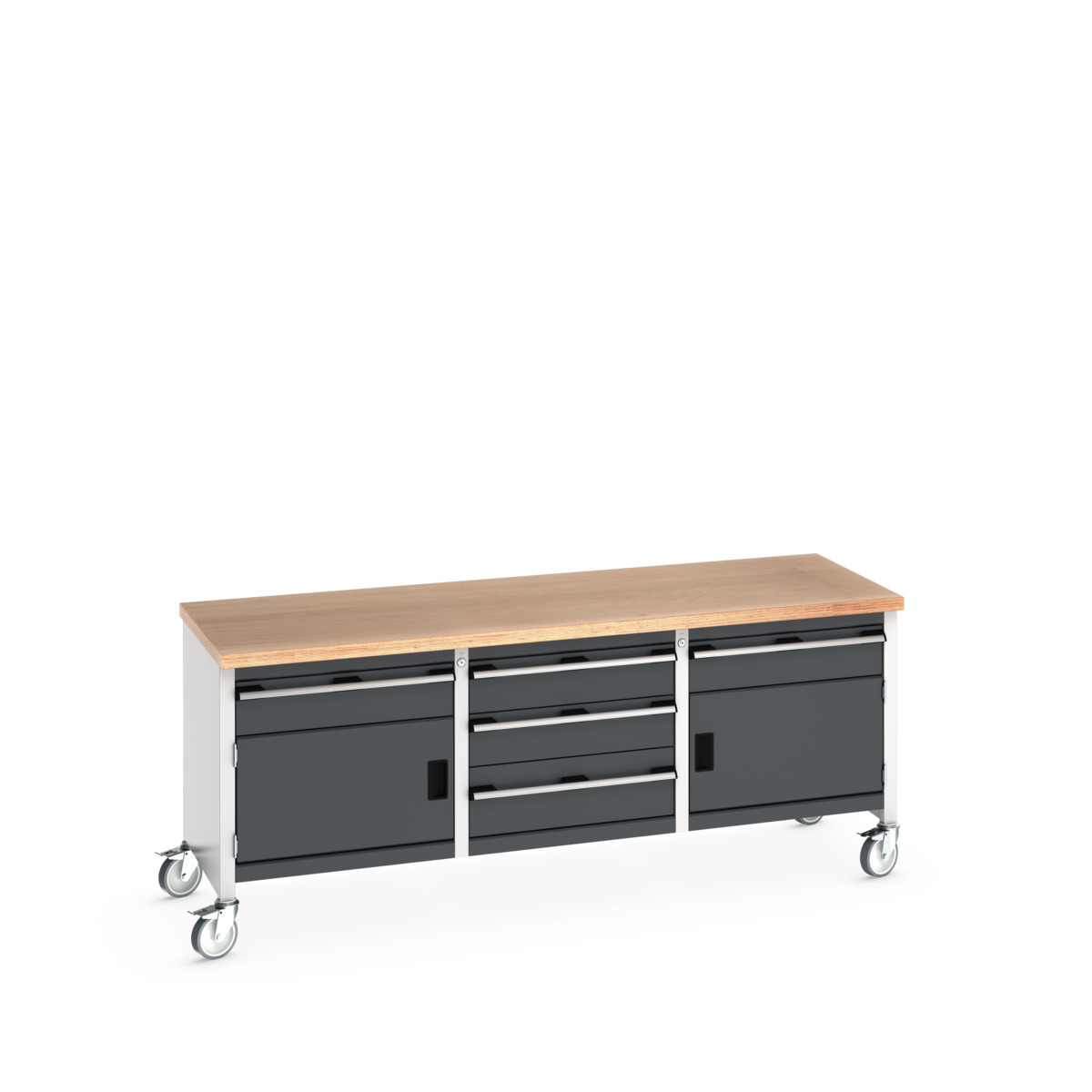 Établi mobile monobloc Cubio 2078-1.6 Mpx - 2 compartiments à portes et 5 tiroirs - 2000x750x840 mm_0
