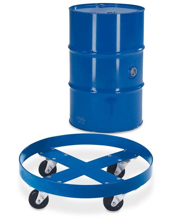 148431W - Roule-fût en acier peint RAL 5010, pour fûts acier 200L et plastique 220L - 4 roulettes pivotantes_1