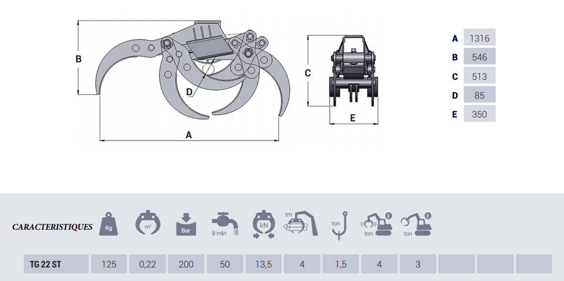 Grappin d'enrochement TG22 ST - Intermercato - ouverture 1,31m - pour pelles jusqu'à 4t_1