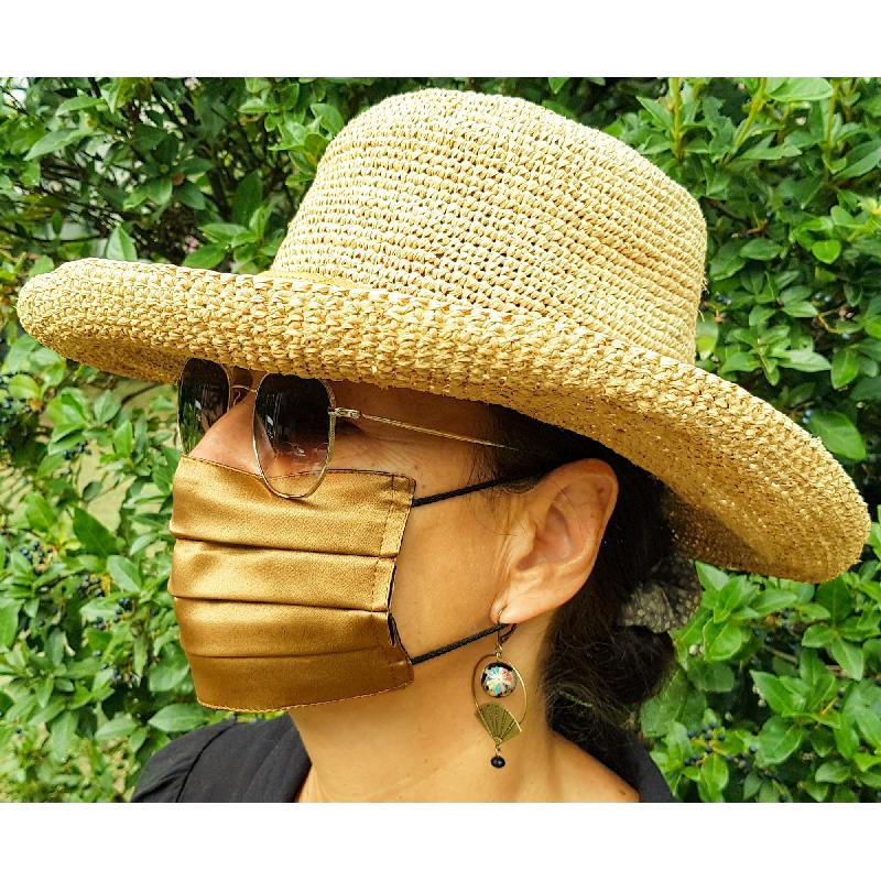 Masque lavable en satin de soie mordoré - doublé coton - 2 couches - 3 plis - Réf 30211.01.5_1