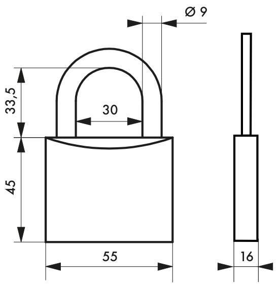 Cadenas à clé Mach 2 - 55 mm - Laiton monobloc, anse laiton, mécanisme à goupilles - Thirard_1