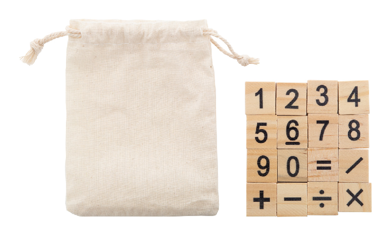 Jeu éducatif de calculs en bois - 32 tuiles avec chiffres et signes mathématiques - Pochette en coton_1