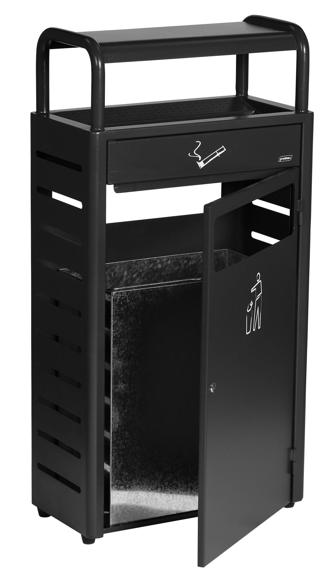 Conteneur poubelle 43L - Cendrier 5.9L - Acier galvanisé époxy anthracite - Probbax®_1