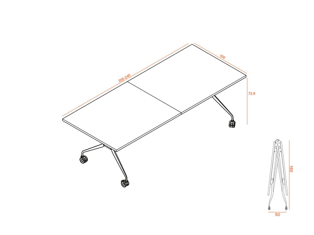 Table de réunion pliante Slice - plateau en bois mélaminé et base en acier peint noir avec mécanisme breveté_1