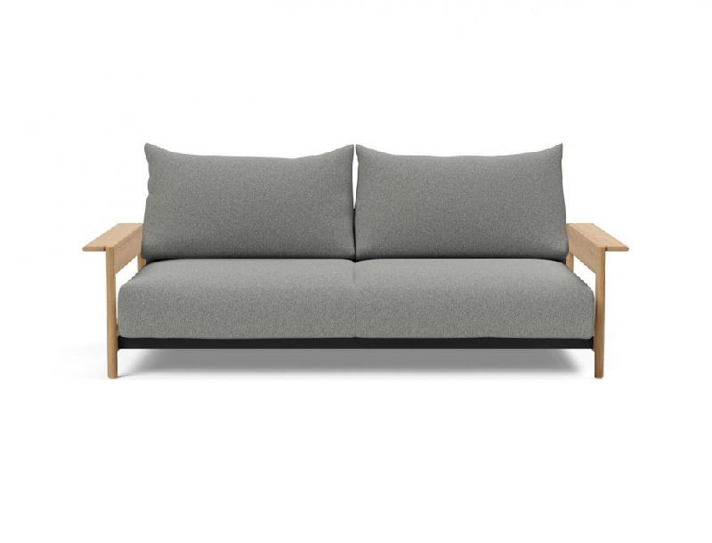 Innovation Living - Canapé design Malloy en chêne - Convertible lit 155x200 cm - Tissu bouclé Ash Grey_1