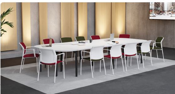 Table de réunion Paris - piètement métallique design triangulaire sur vérins - plateau mélaminé double face_1