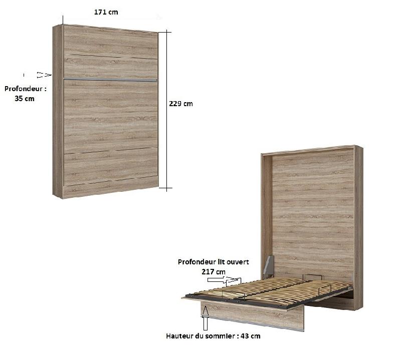 Armoire lit escamotable BERMUDES - structure taupe et bandeau chêne - couchage 160x200 cm - ouverture assistée_1