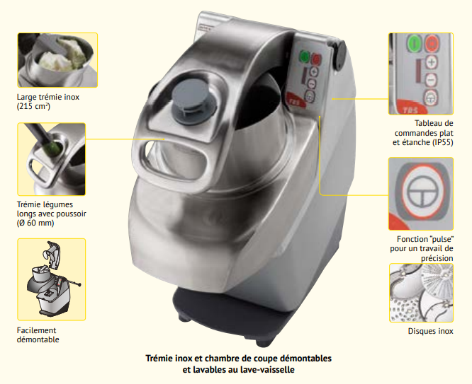 Coupe-légumes Dito Sama DTRS1V371 - 370 W, 1 vitesse 340 tr/min - Large gamme de disques pour 80 coupes_1