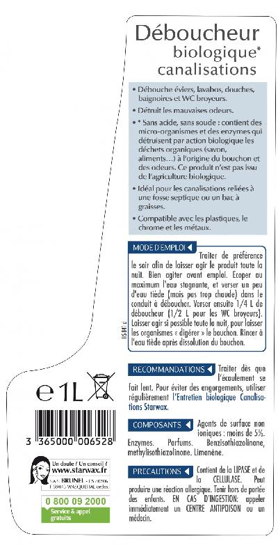 Déboucheur biologique STARWAX 1 L - Sans acide ni soude - Compatible fosse septique_1
