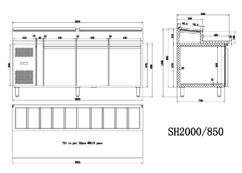 Saro - table à pizza ventilée 3 portes avec kit intégré 11 x gn 1/3_1