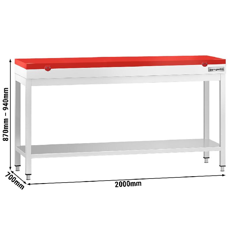 Table inox de découpe avec plan rouge - Profondeur 700 mm | Ggm - 2000_1