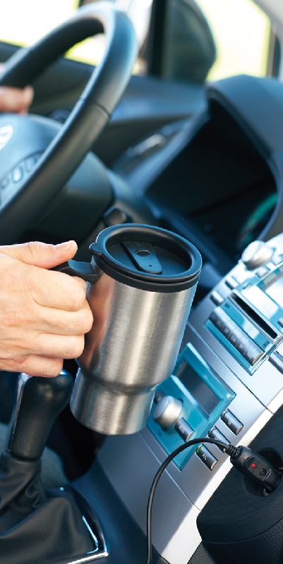 Mug thermos pour la voiture - 450 ml en métal avec couvercle et poignée plastique - Allume-cigare inclus_1