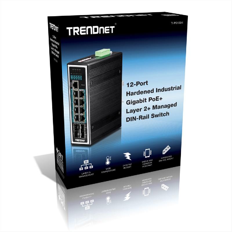 TRENDnet TI-PG1284i Switch Rail DIN géré PoE+ Gigabit industriel à 12 ports_1