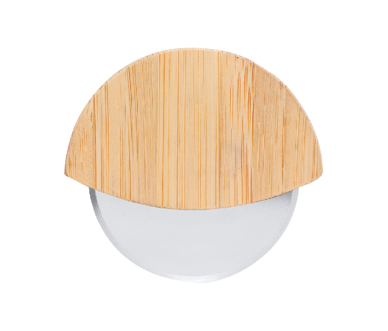 Roulette à pizza - acier inoxydable - boîtier en bambou - couleur naturelle - poids 35 g_1