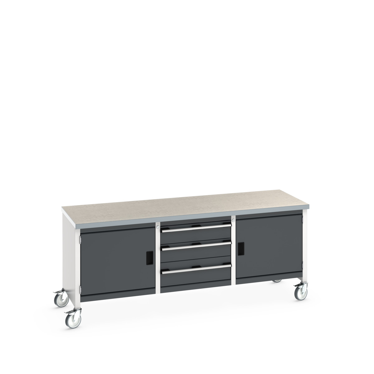 Établi monobloc mobile Mob KW Cubio2078-3.3 Lino - 2 compartiments, 3 tiroirs, plateau en lino 2000x750x840 mm_0