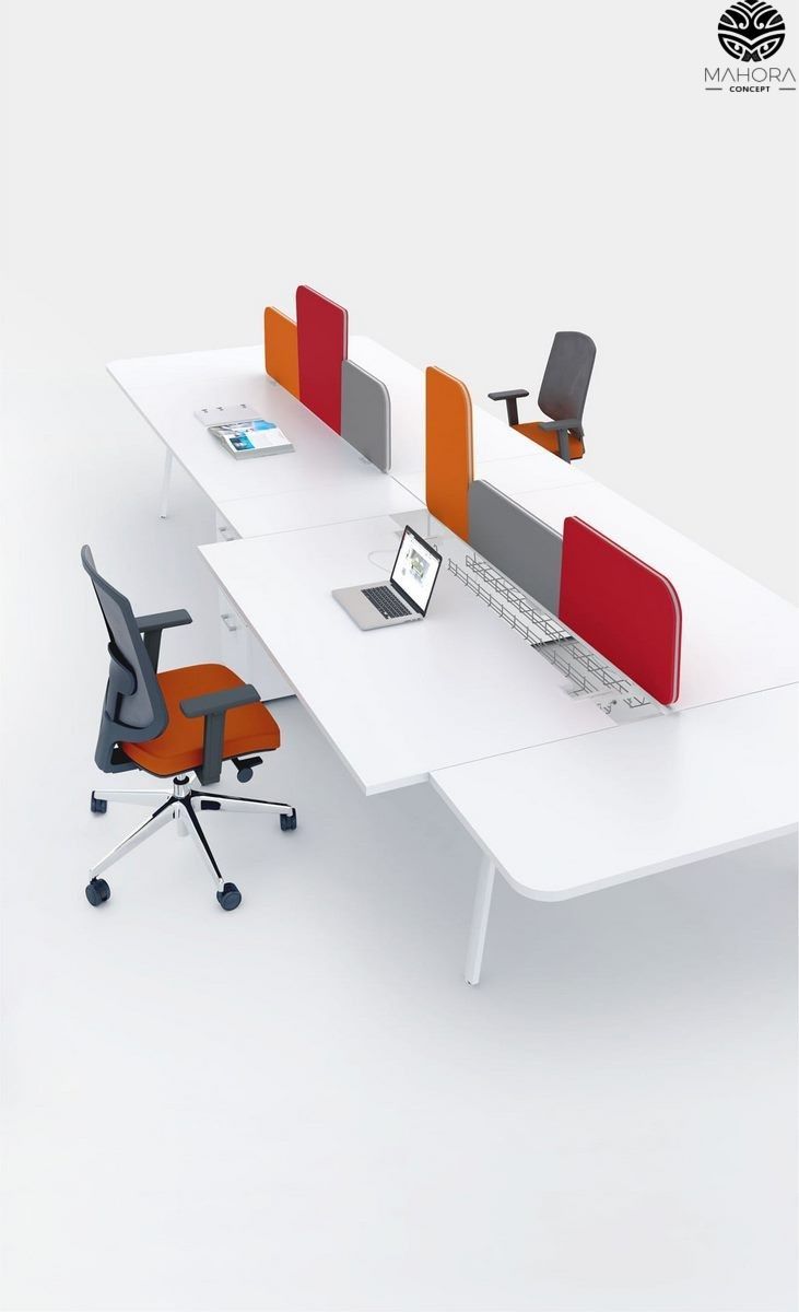 Yan M - Bureau open space avec plateaux coulissants - Mahora - Plateau mélaminé, piétement métal - Dimensions modulables_1