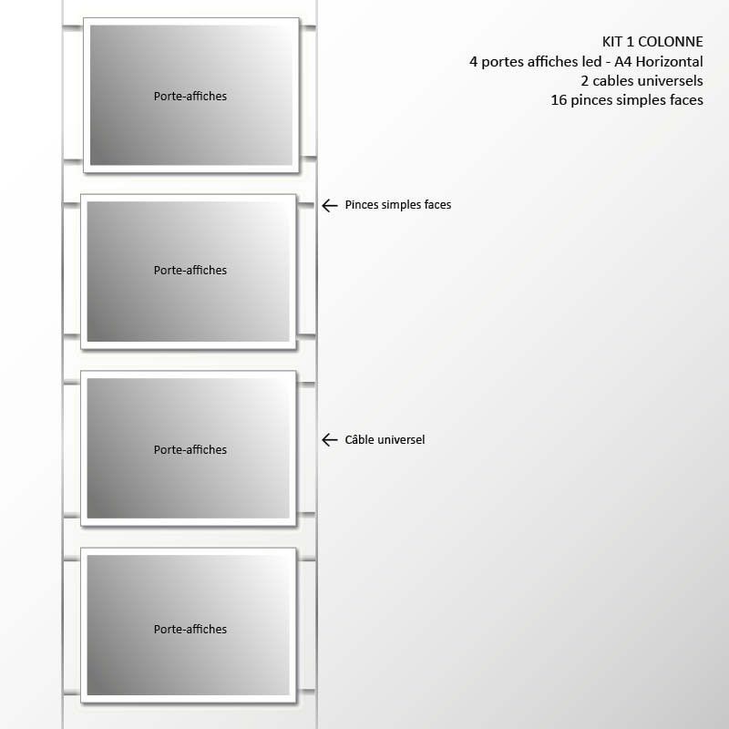 Kit 1 colonne - 4 portes-affiches LED A4 horizontal - Mister Enseignes - Plexi transparent 2 mm_1