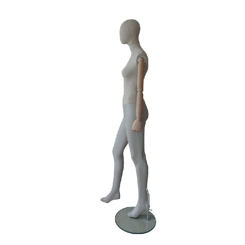 Mannequin Couture Femme Écru Tête Abstraite Bras Articulés Bois Naturel H178cm_1