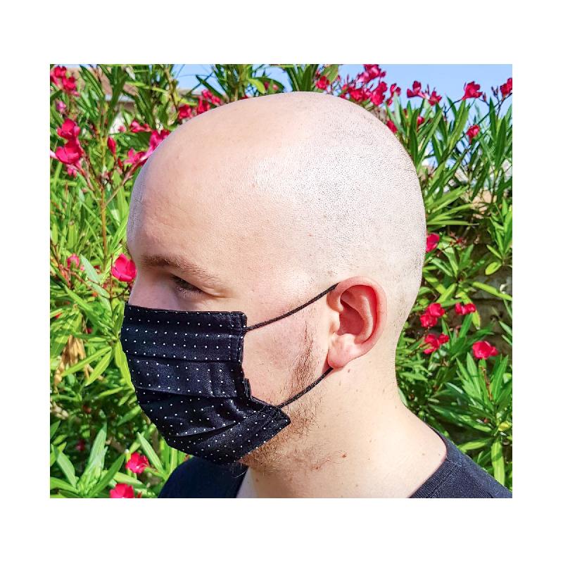 Masque lavable en soie imprimée mini pois - doublé coton - noir et blanc - référence 30203.01.1_1