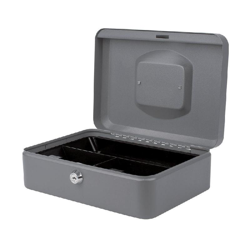 Coffre à monnaie gris - 240x300x90mm avec monnayeur en plastique inclus et serrure à clés_1